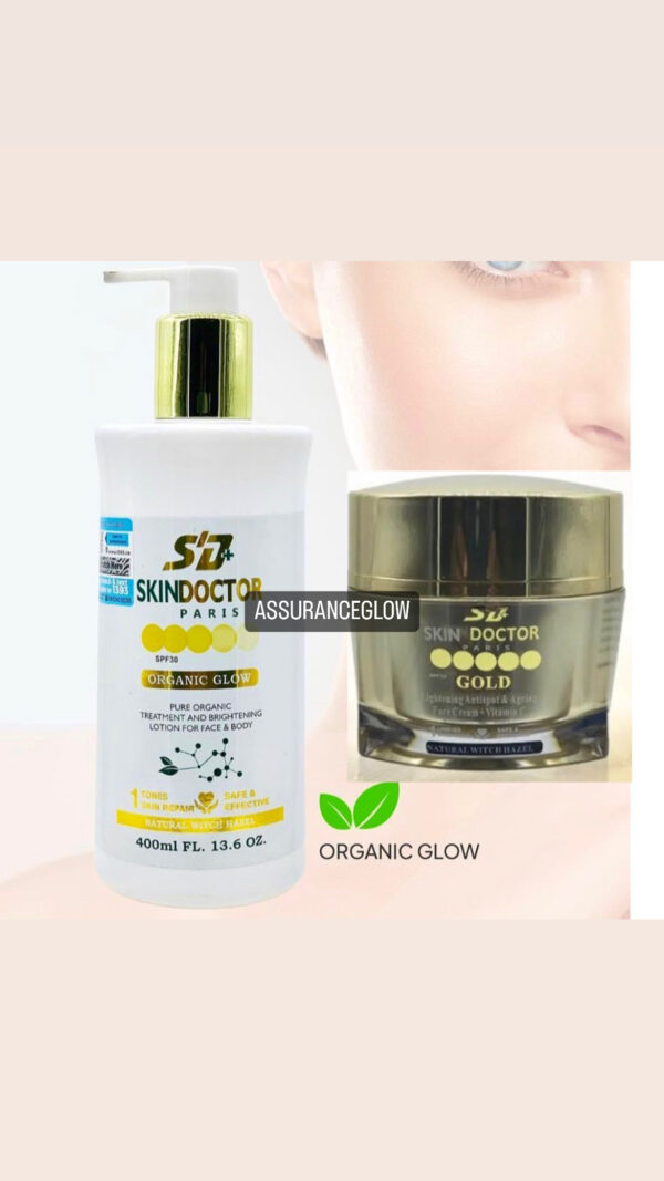 Skin Doctor Organic Glow Whitening Body Lotion + Gold Glow Anti-Spots & Anti-Ageing Face Cream