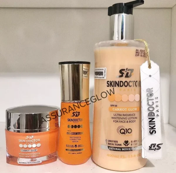 Skin Doctor Carrot Glow Ultra Radiance Whitening Body Milk Lotion + Face Cream + Serum