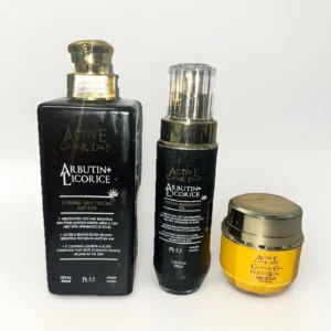 Active Caviar Drip Arbutin Vitamin & Licorice Lotion + Gold Face Cream + Oil.
