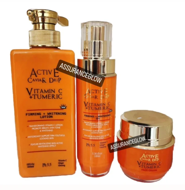 Active Caviar Drip Vitamin C Turmeric Whitening Lotion + Face Cream + Oil